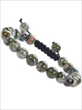 8mm Green Rainforest Jasper Beaded Bracelet Unisex Adjustable Macrame Healing